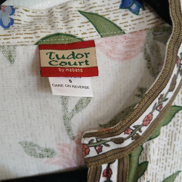 Tudor Court by Haband Floral Print Mandarin Jacket Womens Small Button Pockets - Picture 7 of 8